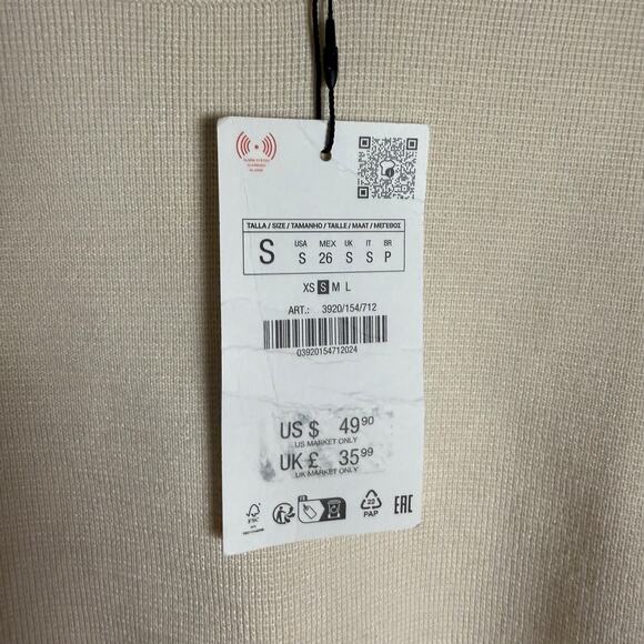 Zara Cream Crewneck Cinched Waist Pullover Sweatshirt Size Small - Picture 10 of 10
